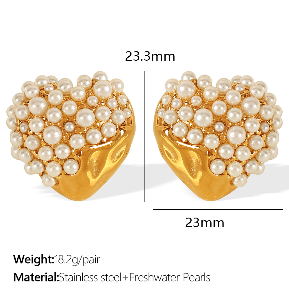 1 pair luxurious series elegant heart stainless steel  gold plated rhinestone women stud earrings
